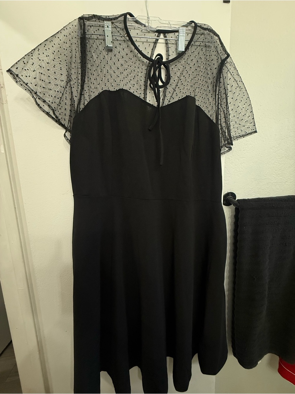 Black Mesh Sleeve A-Line Dress